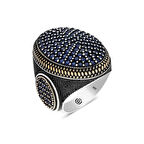 Gümüş Lacivert Zirkon Taşlı Oval Erkek Yüzük