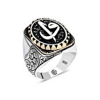 Gümüş Elif Vav Oval Erkek Yüzük