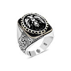 Gümüş Çift Başlı Kartal Oval Erkek Yüzük