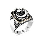 Gümüş Ay yıldız Oval Erkek Yüzük