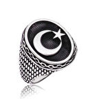 Gümüş Ay Yıldız Erkek Yüzük