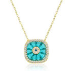 Gümüş Gold Kare Camgöz Nazar Kadın Kolye