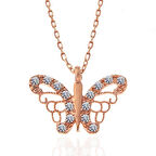 Gümüş Rose Kelebek Kadın Kolye