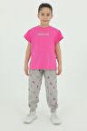 Bisiklet Yaka Kız Çocuk Baskı Detaylı t-shirt Ve Eşofman Takımı