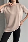 Balenbi Kadın Modal Bisiklet Yaka Basic Yarım Kollu T-Shirt 1211