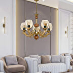 BEŞ KOLLU AHŞAPLI ESKİTME SAVA ZAMAK AVİZE BAL RENGİ CAMLI