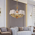 BEŞ KOLLU AHŞAPLI ESKİTME SAVA ZAMAK AVİZE KAHVE ŞAPKALI