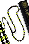 Sertifikalı Yeşil Siyah Sürmeli Toz Kehribar Tesbih