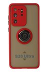 Newface Samsung Galaxy S20 Ultra Kılıf Montreal Yüzüklü Silikon Kapak - Kırmızı