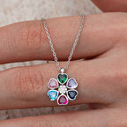 BlackCraft Gümüş Renkli Kalpli Çiçek Kadın Kolye (BC-2AAA9F)