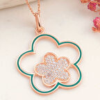 BlackCraft 925 Ayar ​Gümüş Rose Çiçek Desenli Kadın Kolye (BC-179089)