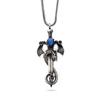 BlackCraft 925 Ayar Gümüş Safir Taşlı Ejderha Erkek Kılıç Kolye (BC-95504C)