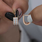 BlackCraft Gümüş Çift Sıra Beyaz Taşlı J Kadın Küpe (BC-0439AA)