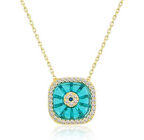 BlackCraft Gümüş Gold Kare Camgöz Nazar Kadın Kolye (BC-1E36E1)