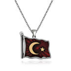 BlackCraft 925 Ayar Gümüş Türk Bayrağı Gümüş Kolye (BC-C3D05D)
