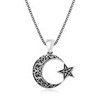 BlackCraft 925 Ayar Gümüş Desenli Ay Yıldız Erkek Gümüş Kolye (BC-61DCD7)