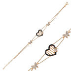 BlackCraft 925 Ayar Gümüş Rose Kalpli Kelebek Bileklik (BC-3B9F0F)