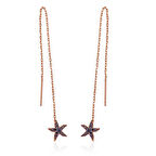 BlackCraft Gümüş Siyah Taşlı Deniz Yıldızı Zincirli Küpe (BC-F4831D)