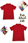Kız Erkek Çocuk Unisex Polo Yaka 2 Adet  Kırmızı t-shirt , Okul Tişörtü