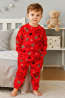 KIRMIZI KEDİLİ %100 PAMUKLU PENYE ÇOCUK PİJAMA TAKIMI