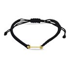 Altın Dambıl Siyah İpli Bileklik 14 Ayar