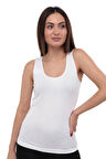 Kadın Beyaz Elastan Geniş Askılı Atlet 2002