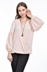 Modkofoni Takı Detaylı Uzun Kollu Pudra Kadın Bluz