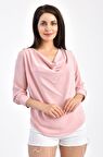 Modkofoni Şal Yaka Uzun Kollu Pudra Kadın Bluz