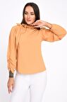 Modkofoni Fular Detaylı Uzun Kollu Hardal Kadın Bluz