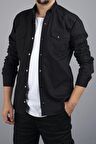 Slim Fit Erkek Kot Gömlek Siyah