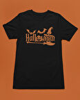 Bumeta Halloween Yarasa Balkabağı Cadı Şapkası ve Süpürge Turuncu Unisex Tişört T-Shirt