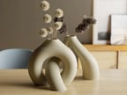3D Baskı Interlocking Vazo - İç İçe Geçen Dekoratif Vazo-Bej