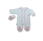 Lenaca 3-6 6-9 Ay Dantelli Boydan Çıtçıtlı Bandanalı Patikli Uzun Kollu Kız Bebek Tulumu