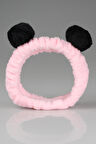 Pembe Siyah Ponponlu Peluş Bandana Makyaj Spa Saç Bandı