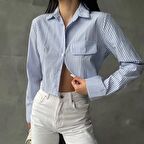 Çizgili Kapaklı Kadın Gömlek