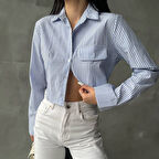 Çizgili Kapaklı Kadın Gömlek