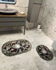 2 li Çiçek Desenli 60x100 - 60x50 Botanic Lateks Taban Banyo Paspas