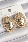 Pirinç Gold Renk İşleme Detaylı Oval Bombe Plaka Model Kadın Küpe - TJ-BKP10235