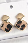 Pirinç Gold Renk Sallant Kare Leopar Desen Model Kadın Küpe - TJ-BKP10341