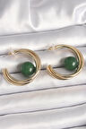 Pirinç Gold Renk Halka Model Yeşil Boncuk Detay Kadın Küpe - TJ-BKP10365