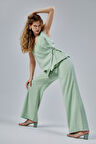 Mint V Yaka Yandan Bağlama Detaylı Yelek-Pantolon Takım