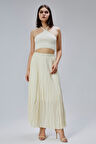 Sarı Krinkıl Beli Lastikli Vual Etek 