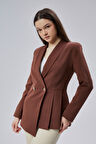 Kahverengi Regular Fit Pile Detaylı Blazer Ceket