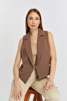 Açık Kahverengi Regular Fit Astarlı Dokuma Yelek