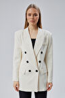 Ekru Oversize Kruvaze Yaka Astarlı Blazer Ceket