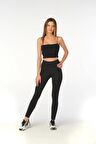 Siyah Yüksek Bel Toparlayıcı Çelik Örme Tayt