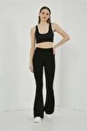Kadın Siyah Yüksek Bel Ispanyol Paça Tayt Isp745