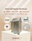 Krom Sallanır Çatı Kapaklı Çöp Kovası 80 Lt