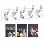 5 Li Yapışkanlı Şeffaf Duvar Askısı Banyo Mutfak Düzenleyici Askı Pratik Kanca Askılık