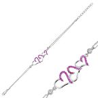 Gümüş Pembe Üç Kalpli Kadın Bileklik